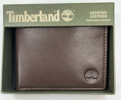 TIMBERLAND / Brown / Quality Leather Bi Fold Passcase WALLET w/Gift Box Reg $55 - Image 1 of 4