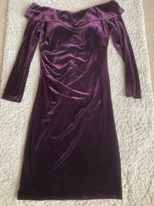 New Xscape Off Shoulder Satin Collar Velvet Sheath Dress, Cranberry 16 - Picture 1 of 13