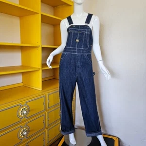 Vintage Mens Sanforized Bib Overalls Dark Blue Denim Jeans Rockabilly 32X31 S/M - Picture 1 of 8