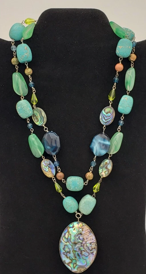 Collar concha de abulón con piedras multicolores y cuentas 23 pulgadas Foto 1 de 4