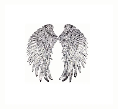 APFELBLÜTE STYLE & ACCESSOIRES Aplicación de alas de lentejuelas de 27 cm imagen para planchar Silver Wings Patch ángel Niño Jesús