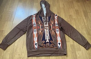Women’s lightweight Brown hoodie with Native American Style Pattern Size Small - Picture 1 of 12