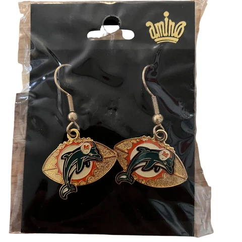 Vintage Aminco NFL Miami Dolphins Graphic Football Gold Earrings Cover