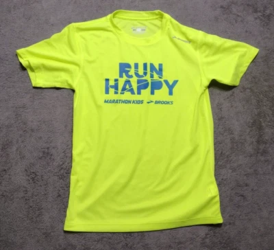 Camisa de Correr Brooks Para Hombres 2XS Maratón Amarillo Fluorescente Correr Feliz Foto 1 de 4