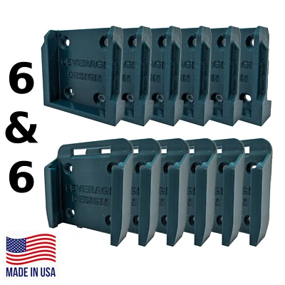 LEVERAGE DESIGN COMBO 6 / 6 Pack Makita 18V Battery and Tool Mounts / Holders - MADE IN USA