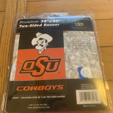 NCAA Oklahoma State OSU Cowboys 2-SIDED 28" X 40" BANNER w/Pole Sleeve NEW Cover