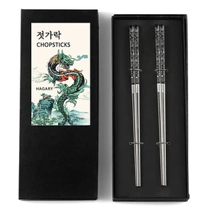 Dragon Chopsticks Metal Reusable Designed In Korea Japanese Style Stainless Stee - Picture 1 of 6
