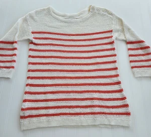 Loft Small White Orange Striped 3/4 Sleeve Sweater 13.7381 - Picture 1 of 9