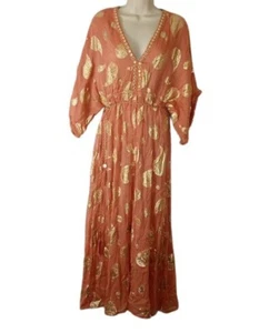 Camomilla Natural Collection Womens Maxi Dress Pink Gold Foil Paisley 10 New - Picture 1 of 6