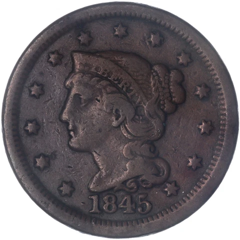 1845 (P) Braided Hair Large Cent Fine FN See Pics O655 Cover