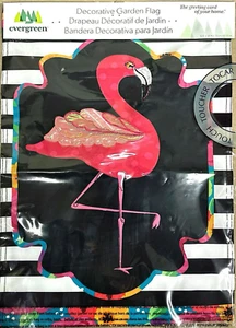 EVERGREEN 169273 FLAMINGO STRIPES & FLOWERS GARDEN FLAG 12.5"X18" APPLIQUE - Picture 1 of 3