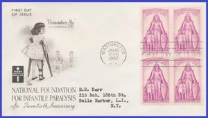 USA3 #1087 ADDR ARTCRAFT FDC BL4 Polio - Bild 1 von 1