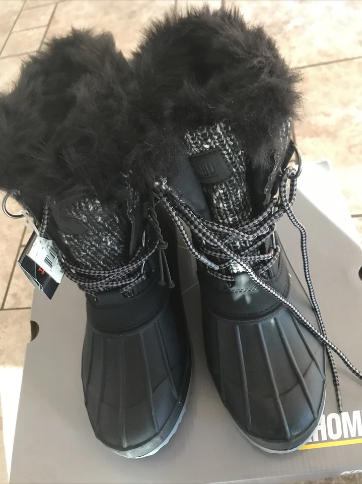 Khombu womens size 7 Kerigan Black Winter Waterproof Duck Boots Faux Fur