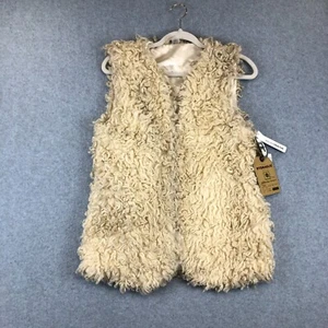 Hydraulic Reversible Faux Fur Vest Womens Large Pockets Sherpa Boho Retro Grunge - Picture 1 of 12
