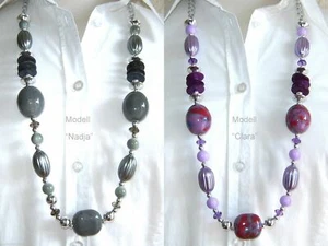 Keramik  Kette  Perlenkette  Halskette Longkette  Modeschmuck grau oder lila Neu - Bild 1 von 3