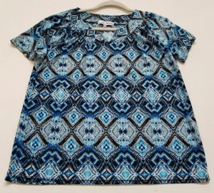 Carol Rose Blouse Women’s Petite Large PL Multicolor Geometric Short Sleeve Top - Picture 1 of 10