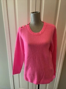 LILLY PULITZER MORGEN SWEATER HEATHERED CERISE PINK EMBELLISHED Heart Button L - Picture 1 of 6