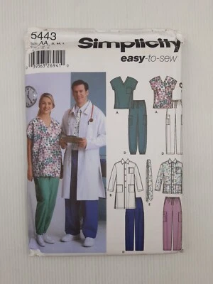 Simplicity Sewing Pattern 5443 Adult Unisex Scrubs Pants Top Size S-L Uncut FF - image 1 of 2