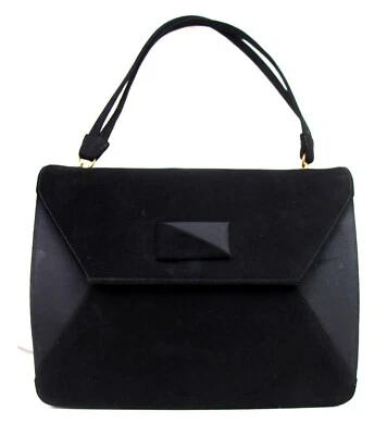 BOLSO DE MANO DE COLECCIÓN I.MILLER BERNALL NEGRO GAMUZA SATINADO KELLY BOLSILLO MONEDERO Foto 1 de 4