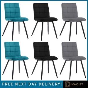 2 X VELVET DINING CHAIRS CUSHIONED FABRIC SQUARE PADDED CHAIR BLACK TEAL GREY - Picture 1 of 31