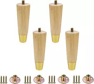 M10 Furniture Legs,6 Inch Height Wood round Tapered Gold Furniture Replacement - Picture 1 of 12