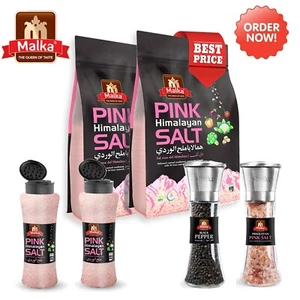 Malka Himalayan Pink Salt Shaker Salt & Pepper Grinder 2lb 4lb 500g 1PK 2PK - Picture 1 of 22