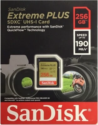 SanDisk Extreme PLUS 256GB SD Memory Card Speed Up To 190MB - Image 1 of 3