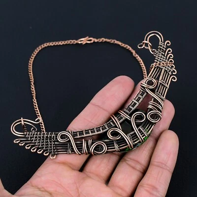 Collar de alambre de cobre único hecho a mano étnico de piedras preciosas de peridoto joyería LS 81 Foto 1 de 4