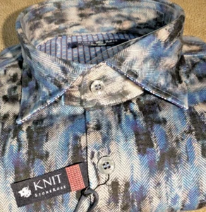 NWT Stone Rose men's size 5(XL) long sleeve button down Knit Shirt,Fancy Herring - Picture 1 of 14
