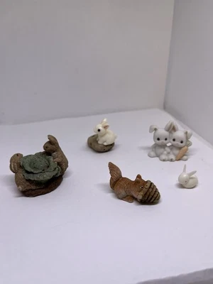 miniature rabbit & squirrel lot x 5 ceramic porcelain resin fairy garden plants - Image 1 of 4