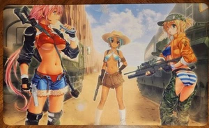 Anime girls military gear Playmat card game desk Mouse Pad TCG CCG MTG 24 x 14 - Picture 1 of 4