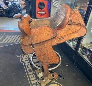 Vtg Hand Tooled Leather Horse Back Saddle Western Cowboy Rancher! - Picture 1 of 19