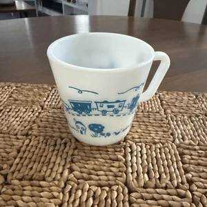 PYREX  Blue Train Children's Mug Cup Milk Glass 10 Oz. - Picture 1 of 12