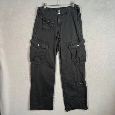 Calça cargo feminina Garage tamanho XS preta perna larga mistura de algodão - Imagem 1 de 4