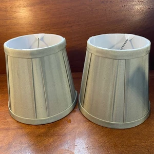 Pair Of Pleated Sage Silk Green Clip-On Lamp Shades 5.5" Tall - Picture 1 of 8