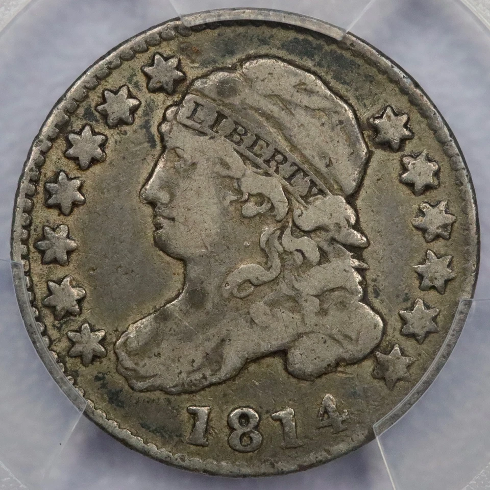 Монета номиналом 10 центов 1814 с большой датой и крышкой — PCGS F 12 - Изображение 1 из 4