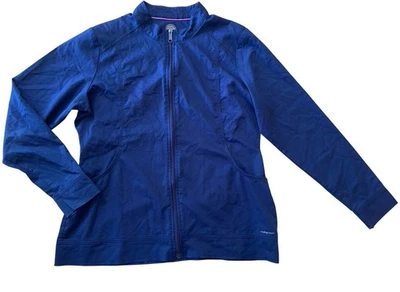Healing Hands Zip Front Scrub Jacket Women’s Medium Navy Blue Workwear Full Zip - Image 1 of 4