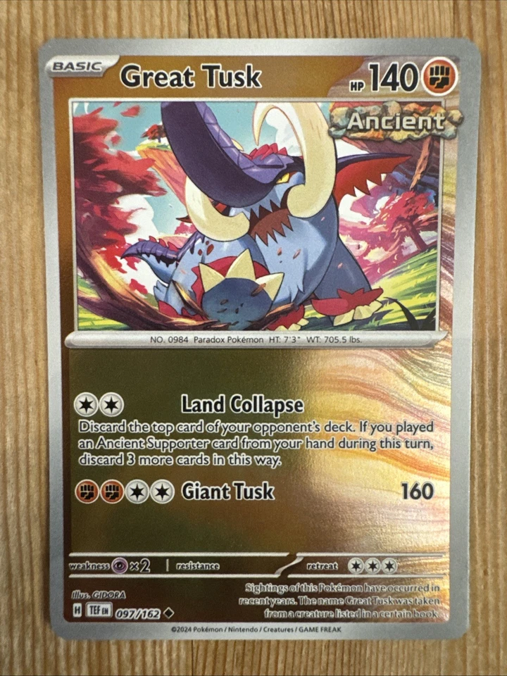 Great Tusk 097/162 SV05: Temporal Forces Reverse Holo Pokemon NM - Image 1 of 2