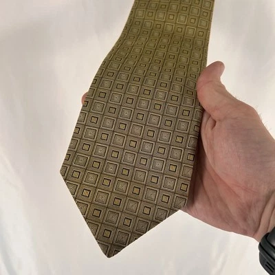 Jos A Bank 100% Silk Tie Men's 57" Yellow Square Geometric Signature Collection - Image 1 of 4