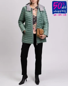 RRP€250 ELENA MIRO Quilted Jacket Plus Size 37 / S Detachable Hood - Picture 1 of 10