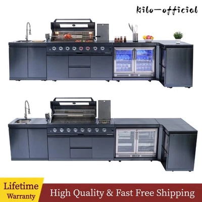 157" 6-Burner Outdoor Kitchen Barbecue Island Grill 96000 BTU with Cooler & Sink - Image 1 of 4