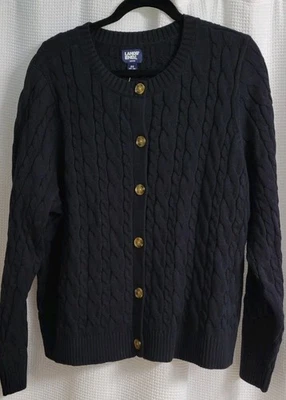 Lands' End Womens Drifter Sweater Plus 2X 20W-22W Black Cable Knit Cotton (L11) - Image 1 of 4