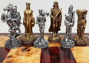  HEAVY  Medieval Times Pewter METAL Chess Men Set Antique Finish- NO Board - Picture 1 of 4