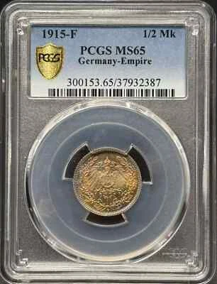 1915 German Empire Silver 1/2 Mark PCGS MS-65 - Image 1 of 3
