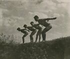 Vintage Photo Swimmers Shirtless Muscular Men Jumping Trunks Beach Gay Int