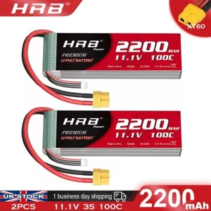 2x HRB 2200mAh 3S 11.1V 100C Lipo Battery XT60 for RC Car Turck Racing FPV Quad - Picture 1 of 6