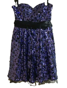 Way In Clothing Co Purple Black Sequin Strapless Formal Party Dress Size 7 - Picture 1 of 3