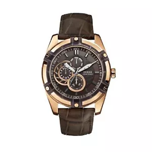 Stunning Guess Mens Watch Brown Leather Classy UK Warranty RRP £219 W0039G3 - Picture 1 of 8