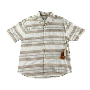 True Grit Shirt Mens XL Beige Baja Summer Beach Surfer Striped Button Front - Picture 1 of 8