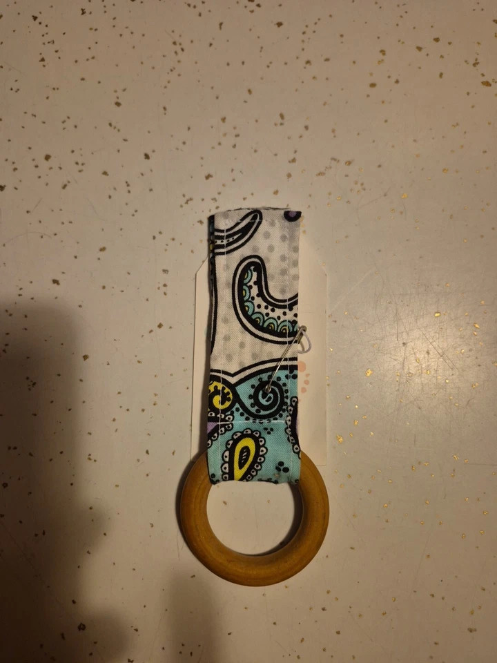Bite Teething Baby Ring Toy Wood Fabric Turquoise Yellow Gray White And Purple  - Image 1 of 1